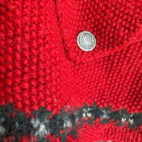 Ralph Lauren Sweater Cardigan 100%Wool Red Exclusive Hand Knit Fair Isle M - Picture 8 of 13